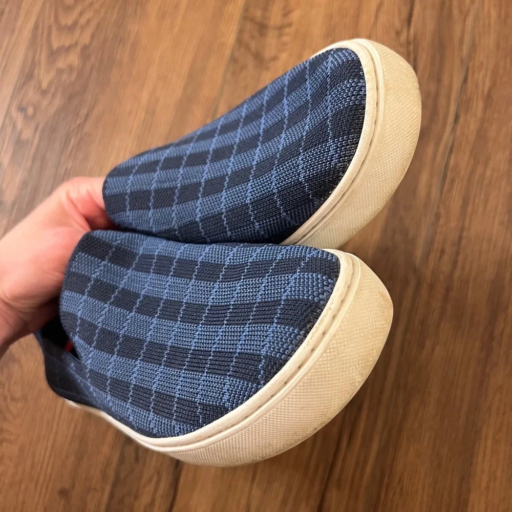 Rothys The Sneaker‎ Navy Windowpane Blue Plaid Slip On Shoes Size 8.5